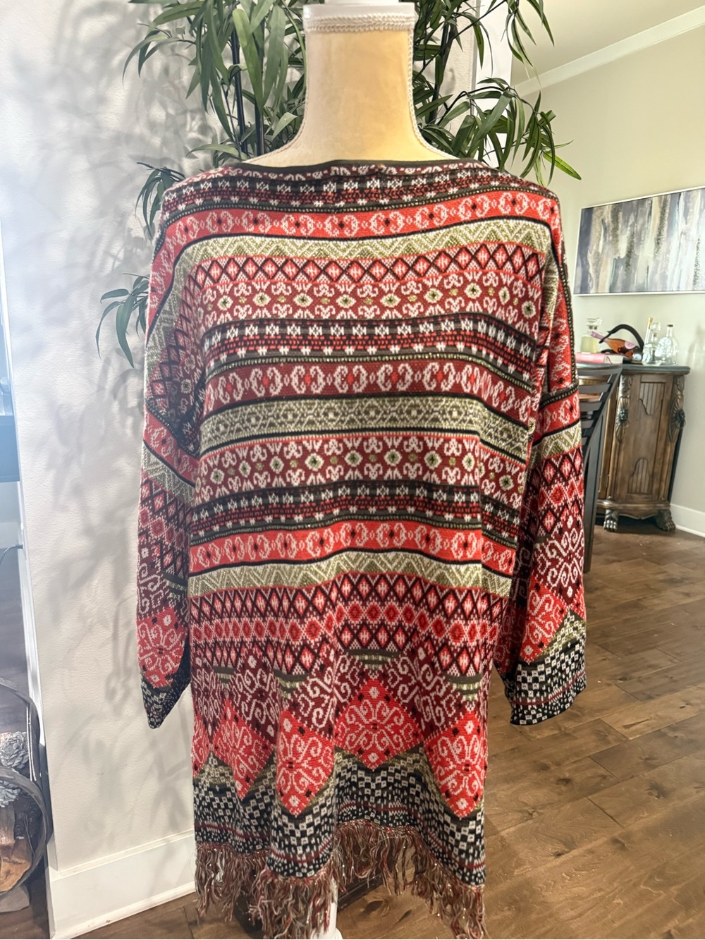 Ruby Rd. Red Multi-Pattern Fringe Tunic Plus Size